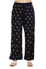 Thumbnail for PAVONINE Black Color Full Golden Leaf Print Palazzo For Women Pant - Distacart
