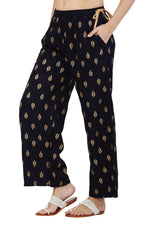 Thumbnail for PAVONINE Black Color Full Golden Leaf Print Palazzo For Women Pant - Distacart