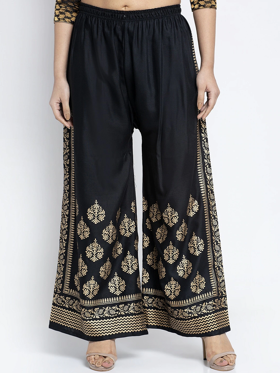 PAVONINE Black Color Block Side Printed Rayon Fabric Sharara For Women - Distacart