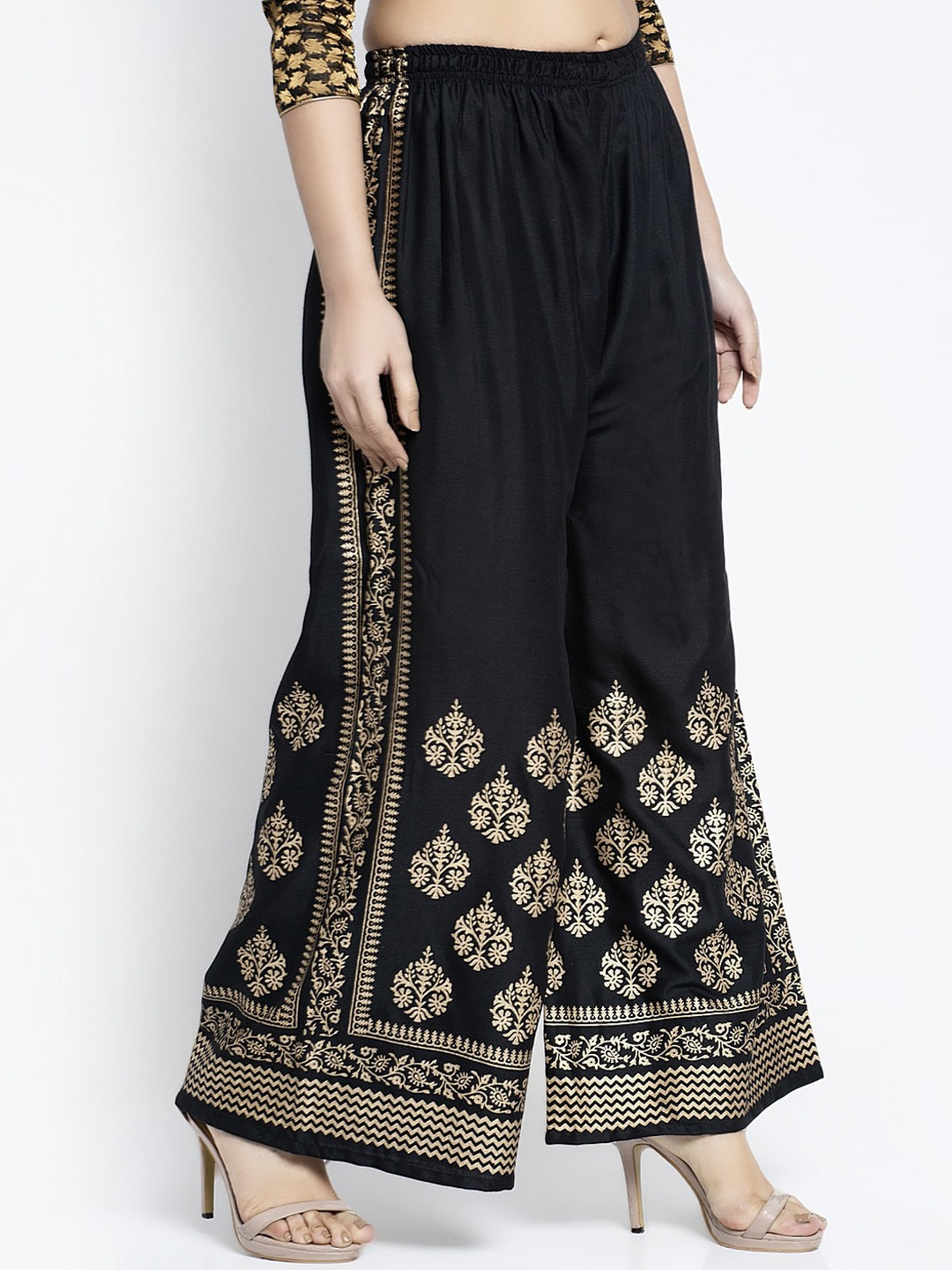 PAVONINE Black Color Block Side Printed Rayon Fabric Sharara For Women - Distacart