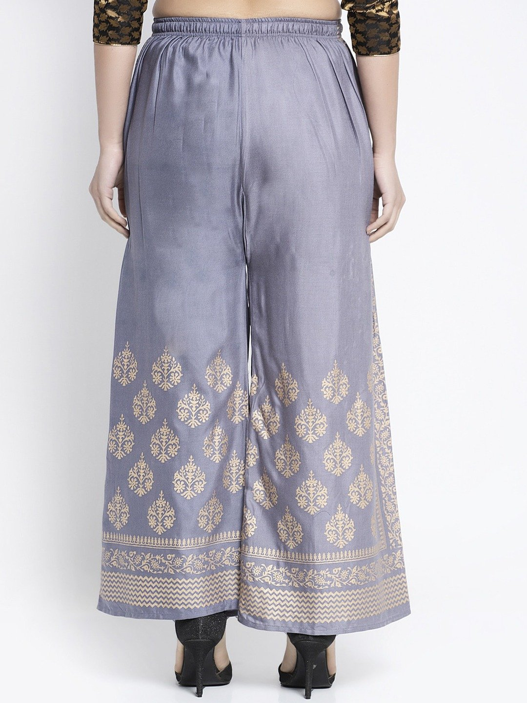 PAVONINE Grey Color Block Side Printed Rayon Fabric Sharara For Women - Distacart