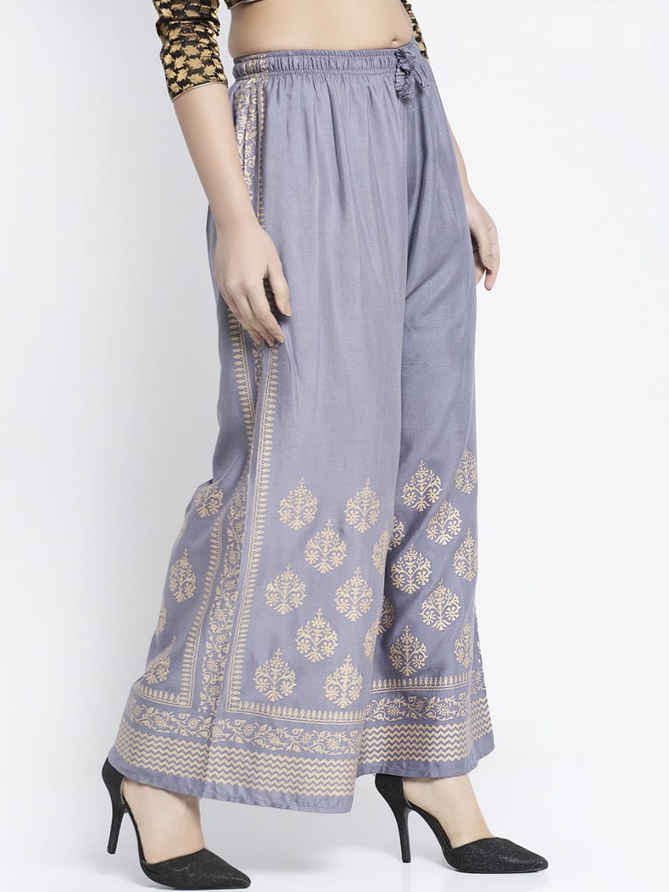 PAVONINE Grey Color Block Side Printed Rayon Fabric Sharara For Women - Distacart