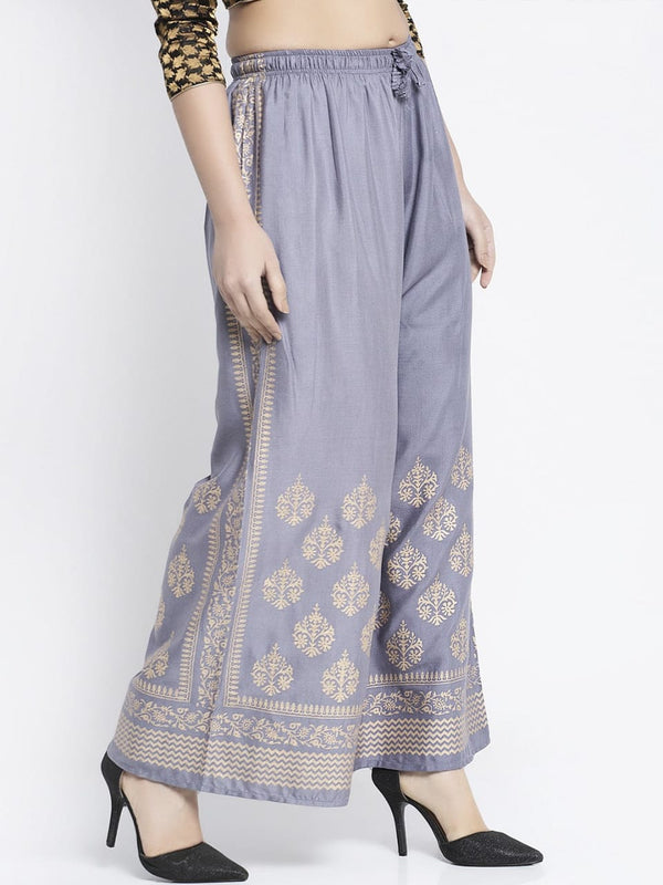 PAVONINE Grey Color Block Side Printed Rayon Fabric Sharara For Women - Distacart