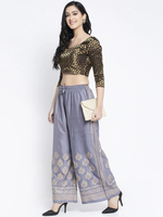 Thumbnail for PAVONINE Grey Color Block Side Printed Rayon Fabric Sharara For Women - Distacart