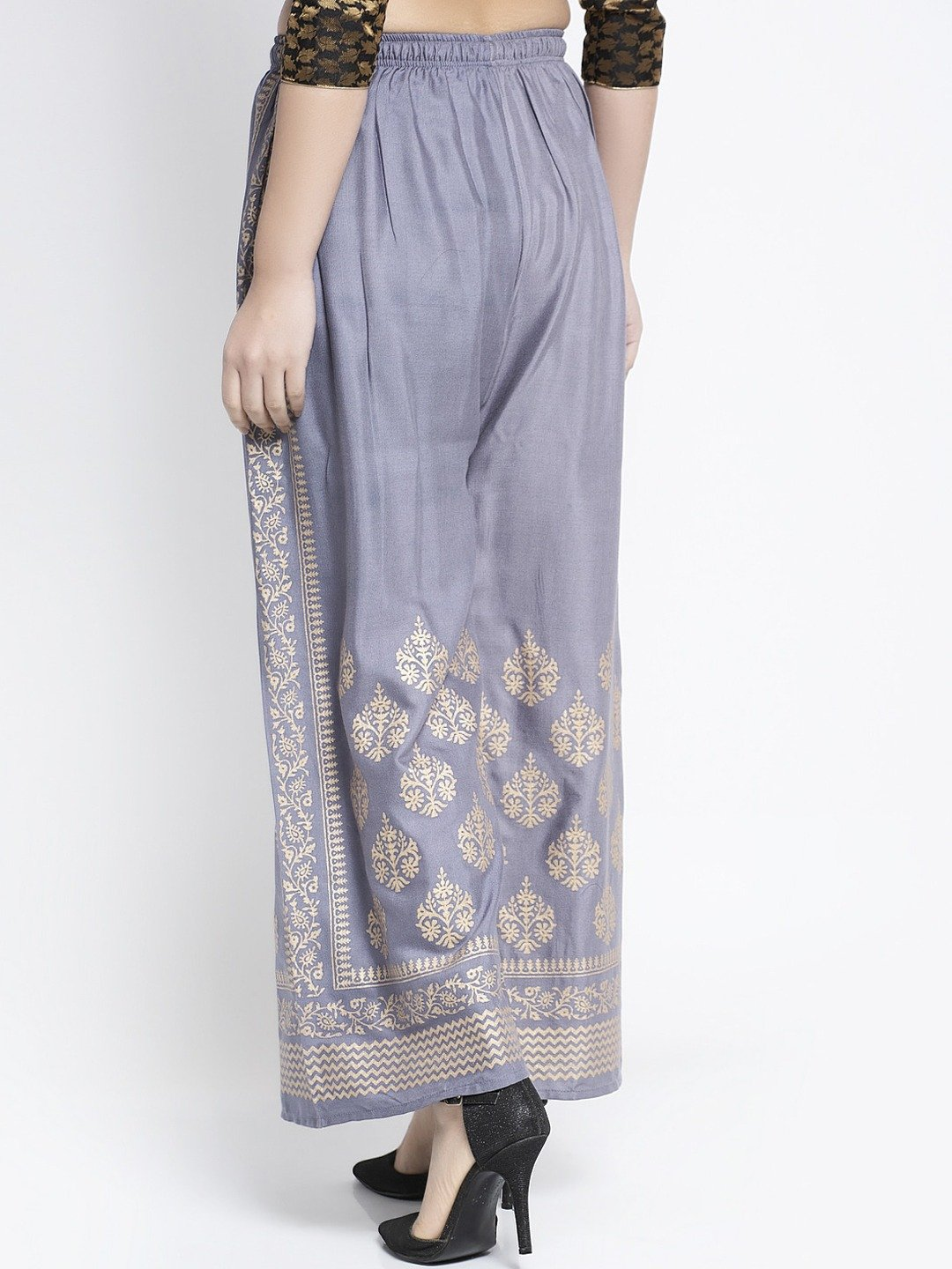 PAVONINE Grey Color Block Side Printed Rayon Fabric Sharara For Women - Distacart