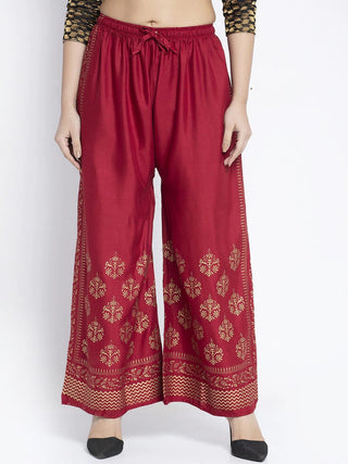 PAVONINE Maroon Color Block Side Printed Rayon Fabric Sharara For Women - Distacart