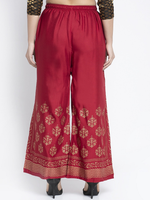 Thumbnail for PAVONINE Maroon Color Block Side Printed Rayon Fabric Sharara For Women - Distacart