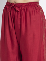 Thumbnail for PAVONINE Maroon Color Block Side Printed Rayon Fabric Sharara For Women - Distacart