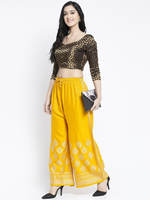 Thumbnail for PAVONINE Mustard Color Block Side Printed Rayon Fabric Sharara For Women - Distacart