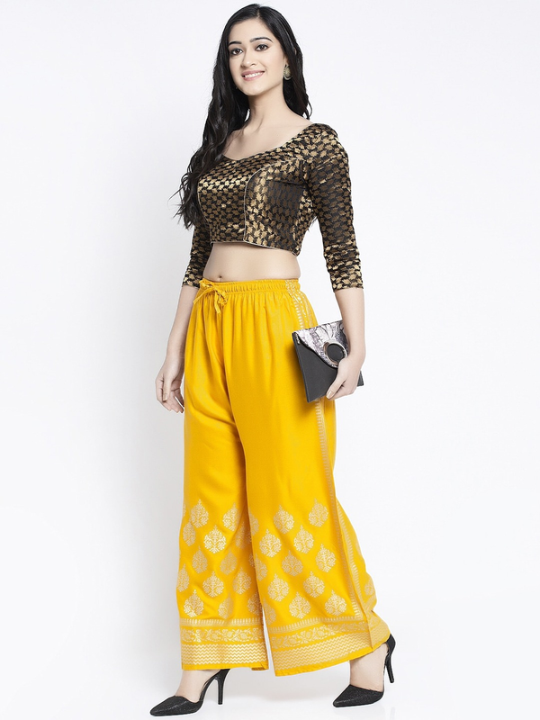 PAVONINE Mustard Color Block Side Printed Rayon Fabric Sharara For Women - Distacart