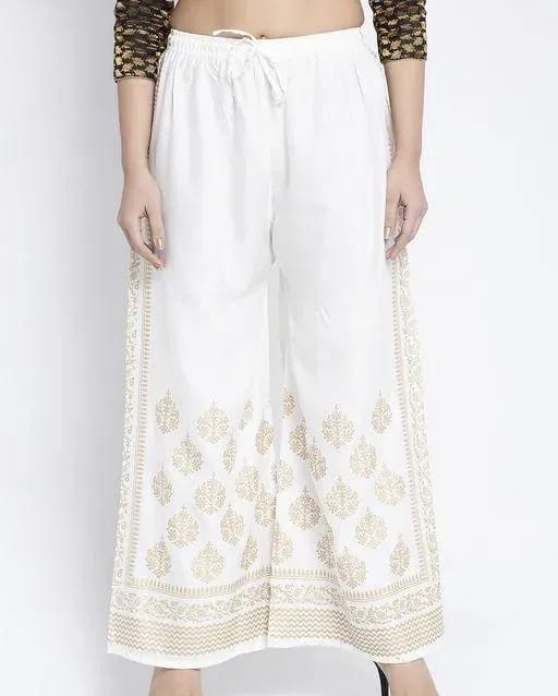 PAVONINE Off-White Color Block Side Printed Rayon Fabric Sharara For Women - Distacart