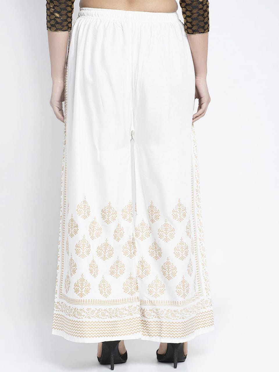 PAVONINE Off-White Color Block Side Printed Rayon Fabric Sharara For Women - Distacart