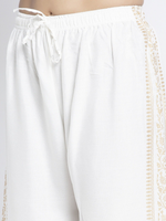 Thumbnail for PAVONINE Off-White Color Block Side Printed Rayon Fabric Sharara For Women - Distacart