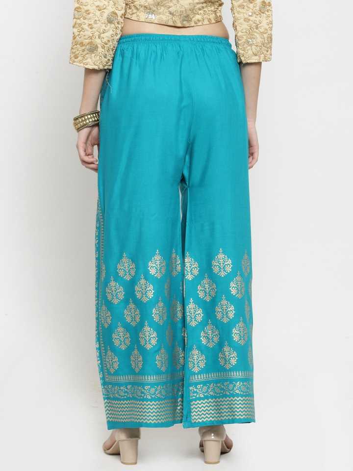 PAVONINE Rama Green Color Block Side Printed Rayon Fabric Sharara For Women - Distacart