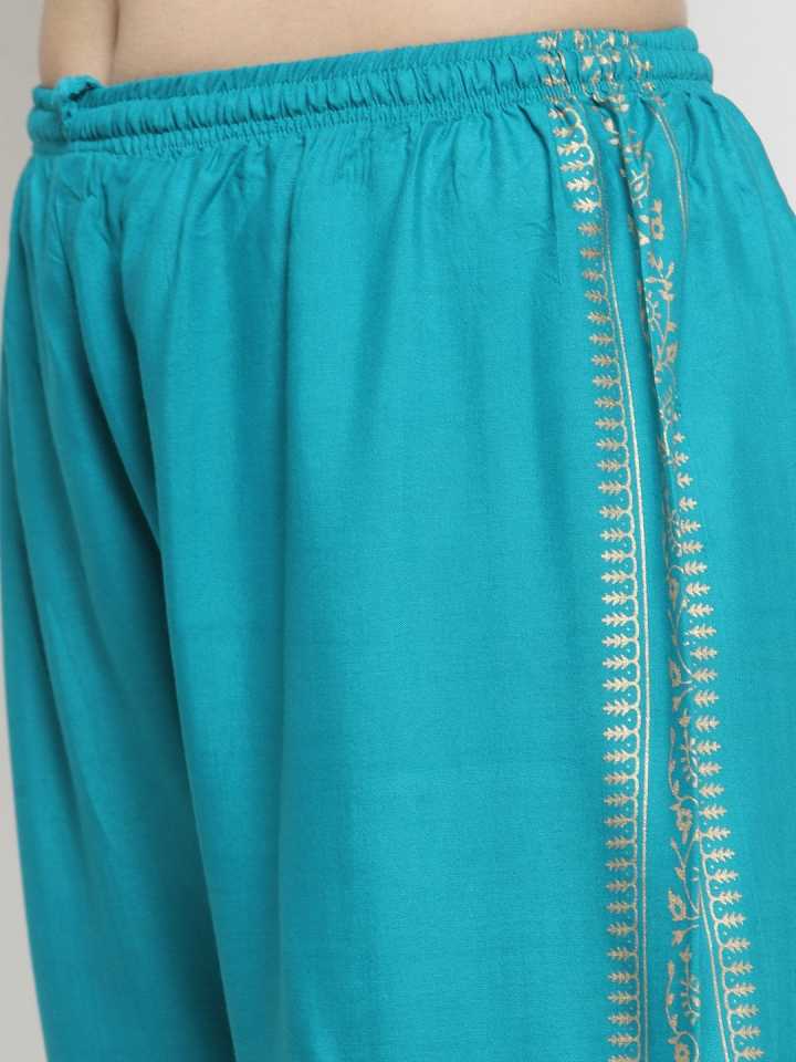 PAVONINE Rama Green Color Block Side Printed Rayon Fabric Sharara For Women - Distacart
