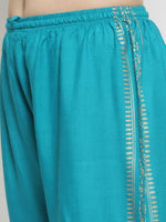Thumbnail for PAVONINE Rama Green Color Block Side Printed Rayon Fabric Sharara For Women - Distacart
