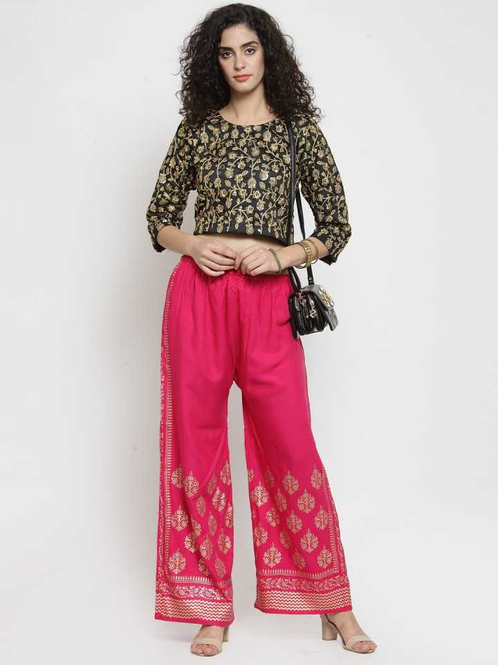 PAVONINE Rani Color Block Side Printed Rayon Fabric Sharara For Women - Distacart
