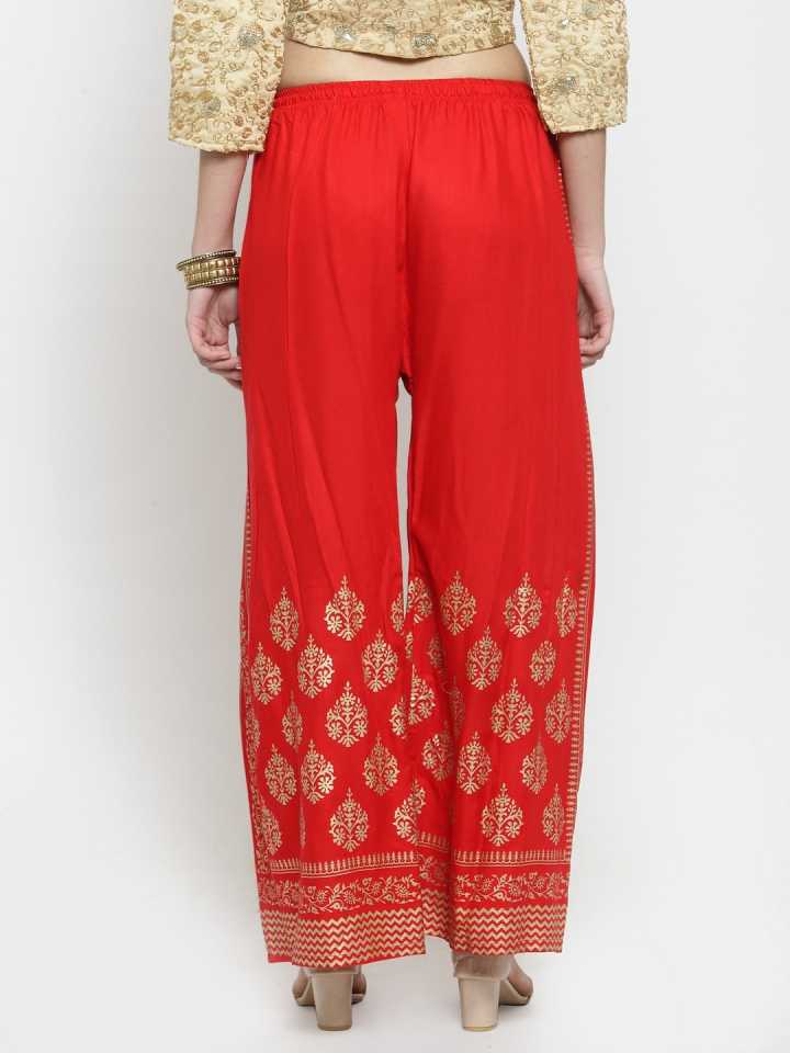 PAVONINE Red Color Block Side Printed Rayon Fabric Sharara For Women - Distacart