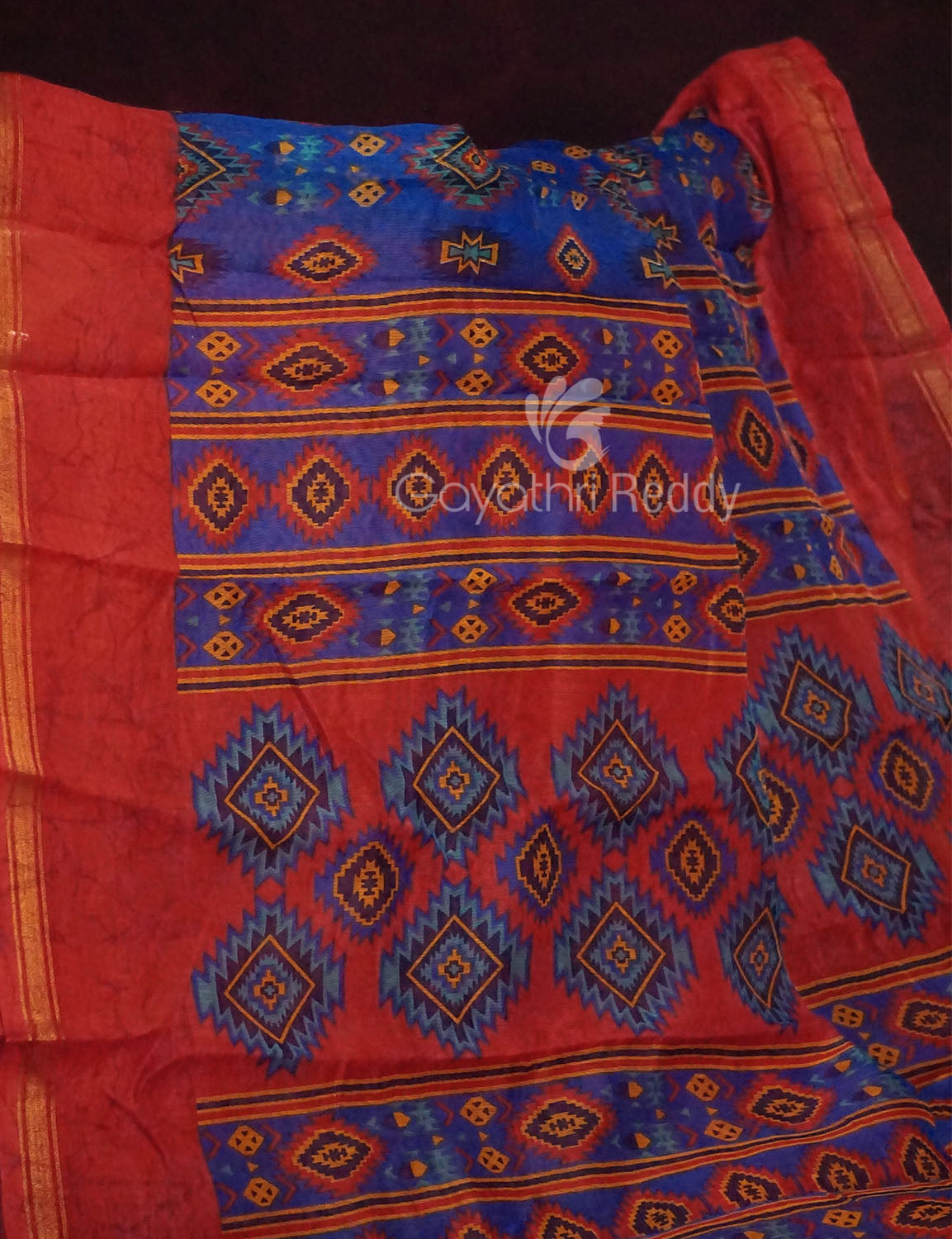 Ink Blue Colour Diamond Design Semi Chanderi Saree By Gayathri Reddy Designer Studio - Distacart