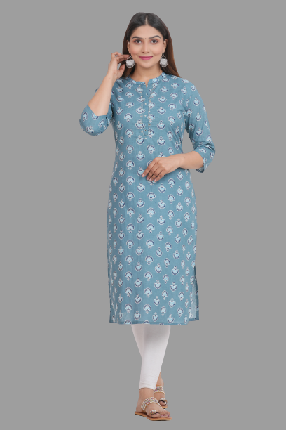House of RP Women's Grey Cotton Floral Print Straight Kurta - Distacart