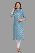 Thumbnail for House of RP Women's Grey Cotton Floral Print Straight Kurta - Distacart