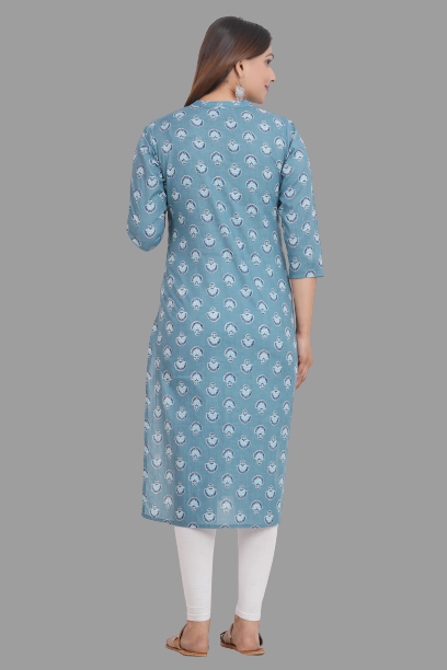House of RP Women's Grey Cotton Floral Print Straight Kurta - Distacart