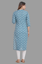 Thumbnail for House of RP Women's Grey Cotton Floral Print Straight Kurta - Distacart