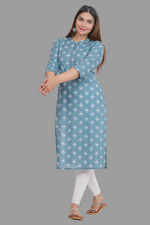 Thumbnail for House of RP Women's Grey Cotton Floral Print Straight Kurta - Distacart