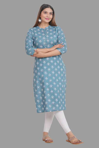House of RP Women's Grey Cotton Floral Print Straight Kurta - Distacart