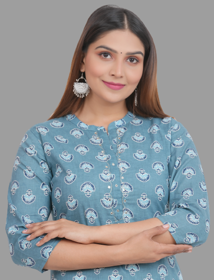 House of RP Women's Grey Cotton Floral Print Straight Kurta - Distacart