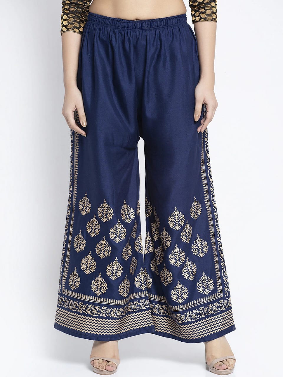 PAVONINE Royal Blue Color Block Side Printed Rayon Fabric Sharara For Women - Distacart