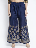 Thumbnail for PAVONINE Royal Blue Color Block Side Printed Rayon Fabric Sharara For Women - Distacart