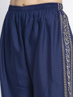 Thumbnail for PAVONINE Royal Blue Color Block Side Printed Rayon Fabric Sharara For Women - Distacart