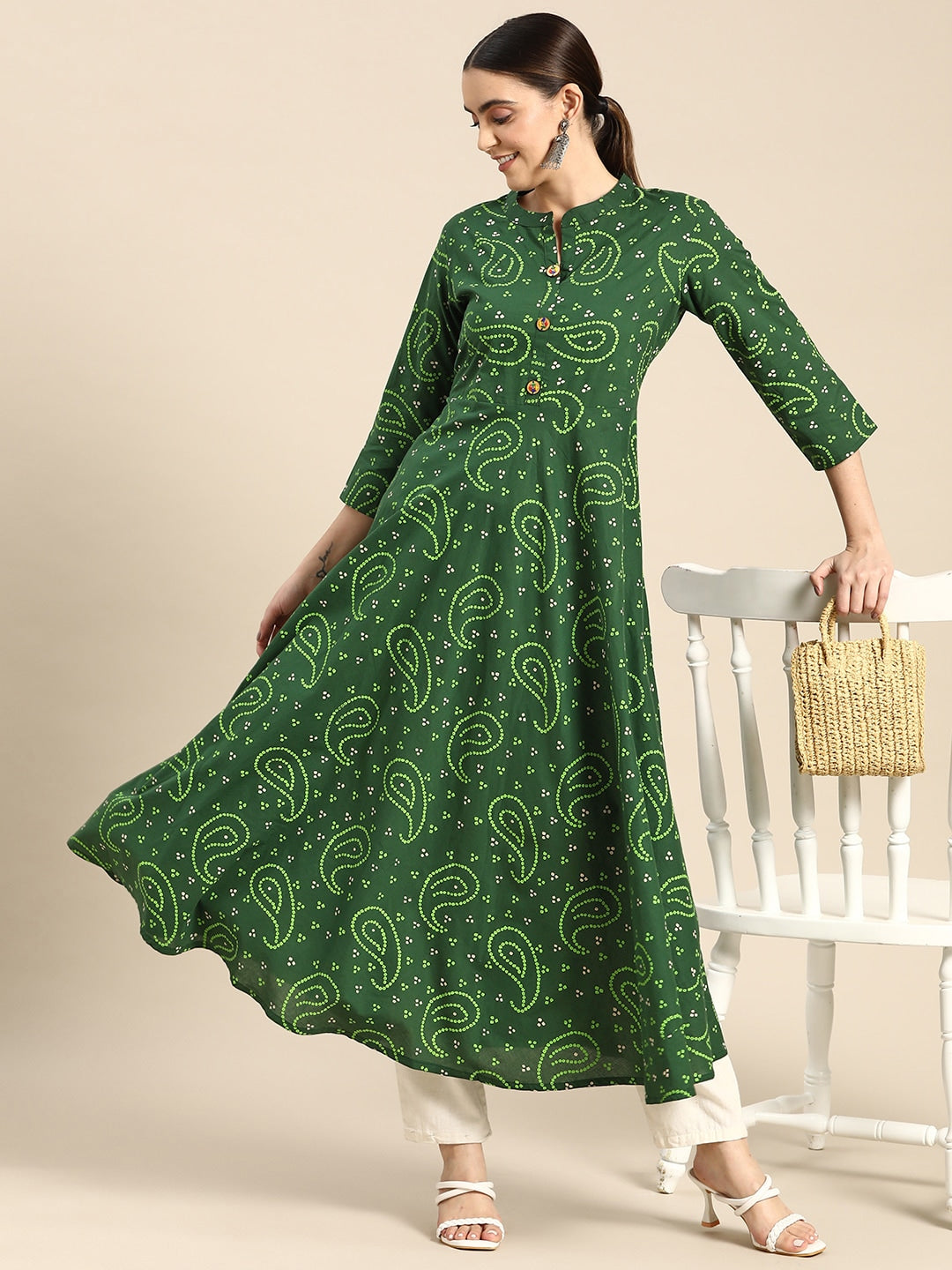 Sangria Women Green Bandhani Printed Anarkali Kurta - Distacart