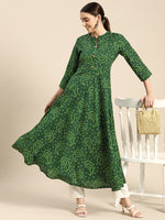 Thumbnail for Sangria Women Green Bandhani Printed Anarkali Kurta - Distacart