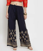 Thumbnail for PAVONINE Navy Blue Color Block Side Printed Rayon Fabric Sharara For Women - Distacart