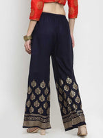 Thumbnail for PAVONINE Navy Blue Color Block Side Printed Rayon Fabric Sharara For Women - Distacart