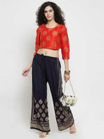 Thumbnail for PAVONINE Navy Blue Color Block Side Printed Rayon Fabric Sharara For Women - Distacart
