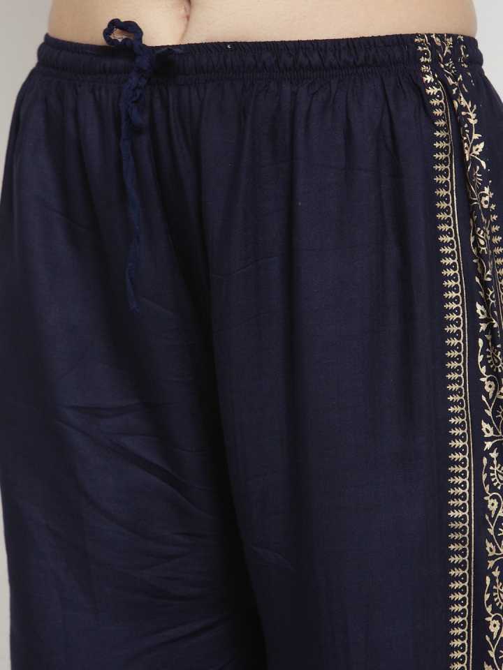 PAVONINE Navy Blue Color Block Side Printed Rayon Fabric Sharara For Women - Distacart