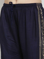 Thumbnail for PAVONINE Navy Blue Color Block Side Printed Rayon Fabric Sharara For Women - Distacart