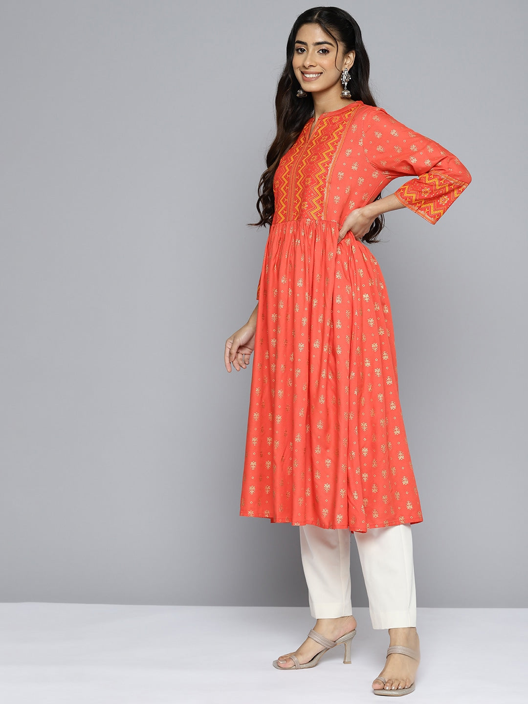 HERE&NOW Women Orange Ethnic Motifs Printed Kurta - Distacart