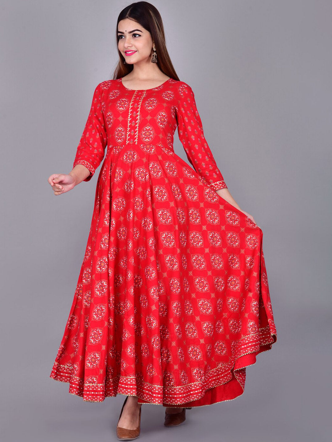 Kalini Women Red Printed Anarkali Kurta - Distacart