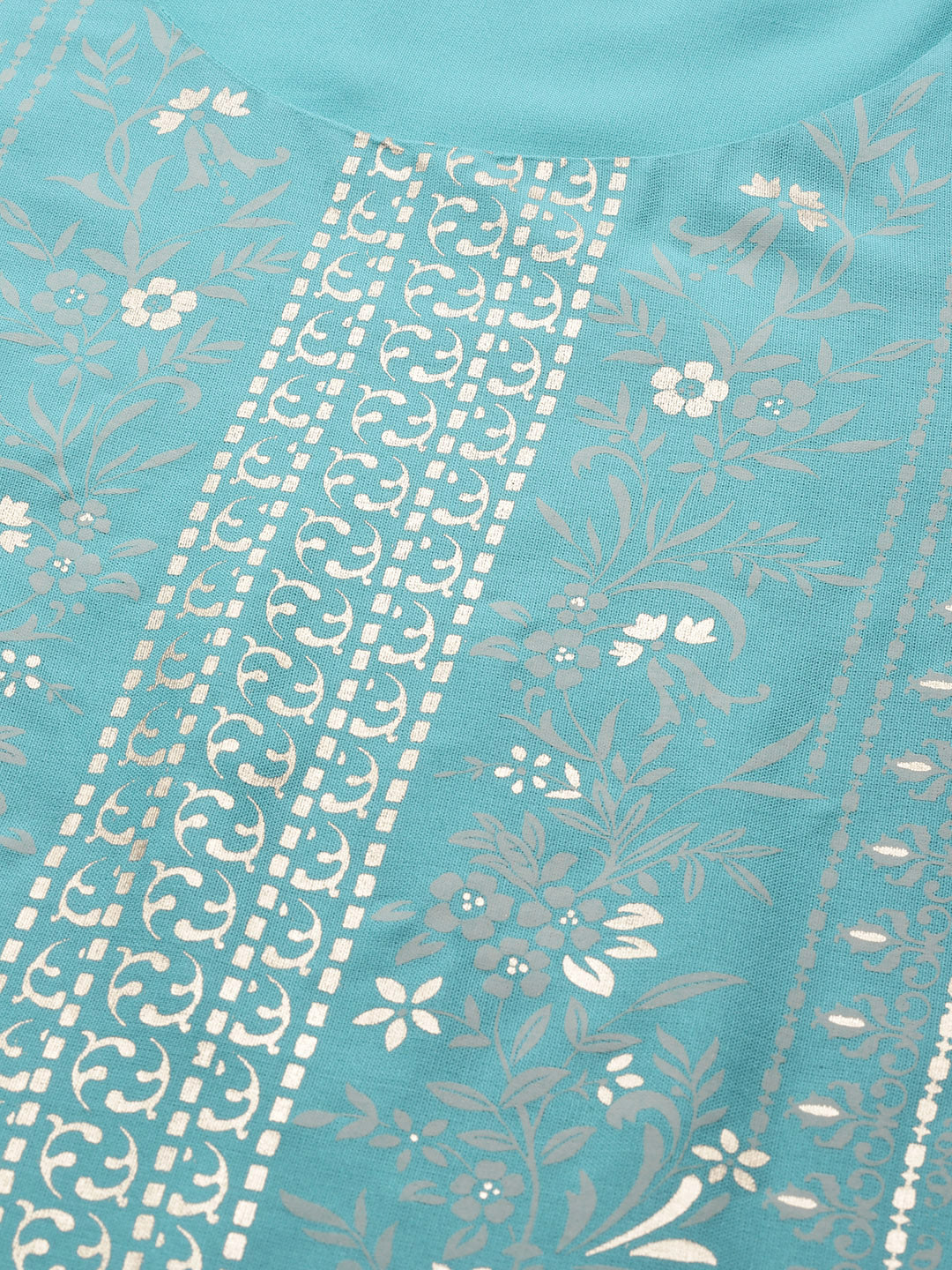 Biba Women Blue & White Printed Kurta with Crop Palazzos - Distacart