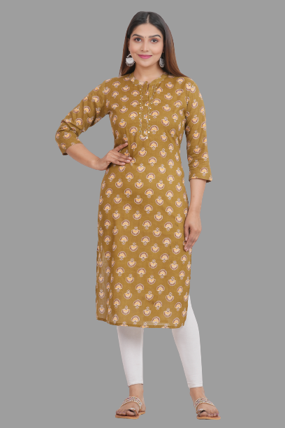 House of RP Women's Brown Cotton Floral Print Straight Kurta - Distacart