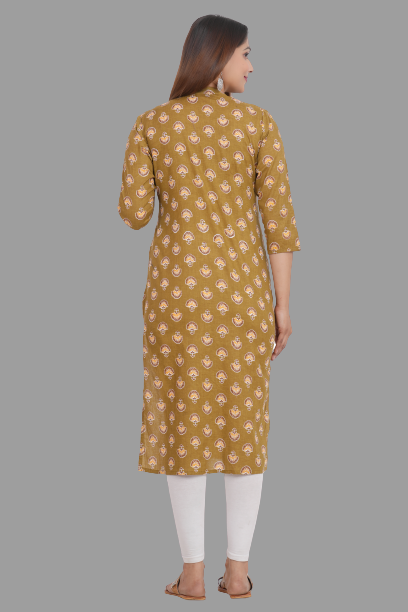 House of RP Women's Brown Cotton Floral Print Straight Kurta - Distacart