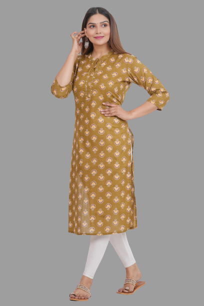 House of RP Women's Brown Cotton Floral Print Straight Kurta - Distacart