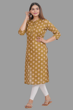 Thumbnail for House of RP Women's Brown Cotton Floral Print Straight Kurta - Distacart