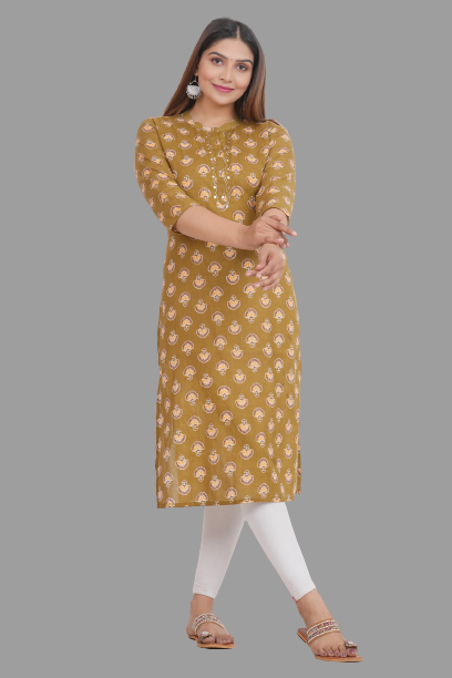 House of RP Women's Brown Cotton Floral Print Straight Kurta - Distacart