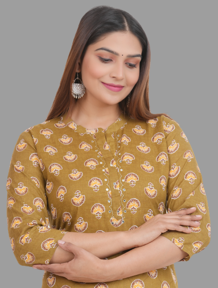 House of RP Women's Brown Cotton Floral Print Straight Kurta - Distacart