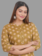 Thumbnail for House of RP Women's Brown Cotton Floral Print Straight Kurta - Distacart